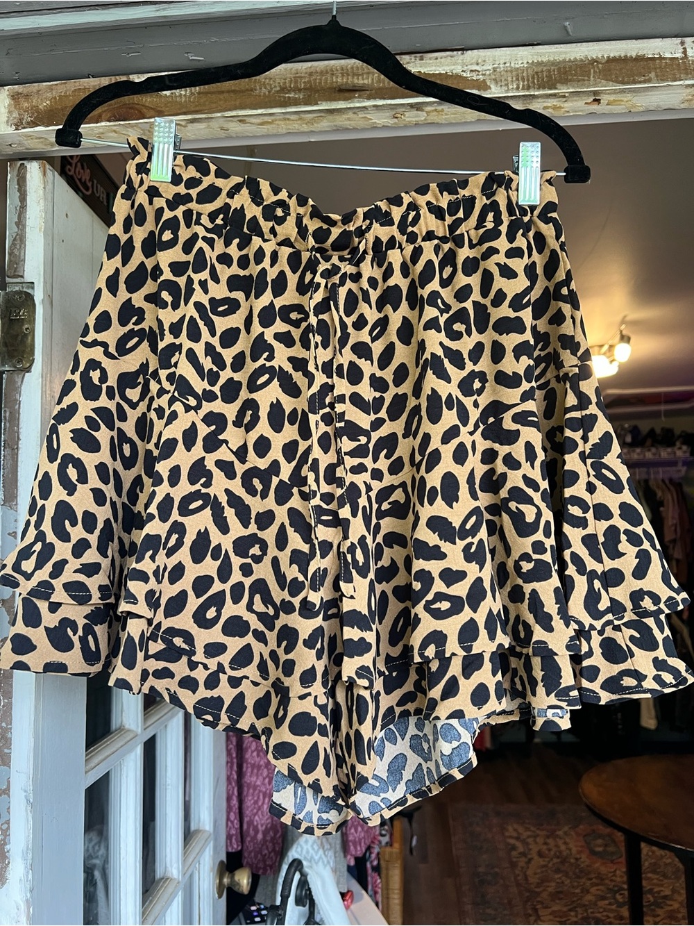 Amazon Women's High Waist Leopard Print Ruffle Shorts - Tan and Black